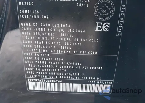 2020 Volkswagen Tiguan 2.0T Se/2.0T Se R-Line Black/2.0T Sel from USA, damaged, VIN 3VV2B7AXXLM004244